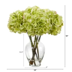Arrangements & Greenery-Kirkland's Home Watered Hydrangea Bouquet In Round Glass Vase Green