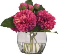 Arrangements & Greenery-Kirkland's Home Watered Magenta Dahlia Bouquet In Glass Vase Pink/Green