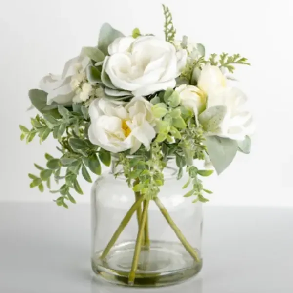 Arrangements & Greenery-Kirkland's Home Watered White Peony Bouquet In Glass Vase White/Green