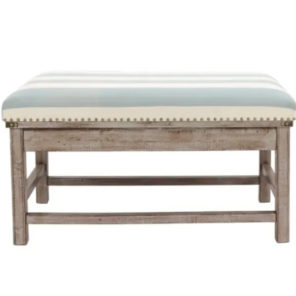 Benches & Ottomans-Kirkland's Home Weathered Blue And White Striped Bench Blue/White