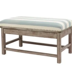 Benches & Ottomans-Kirkland's Home Weathered Blue And White Striped Bench Blue/White