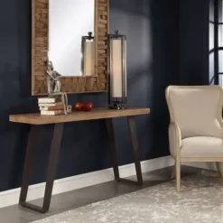 Console Tables-Kirkland's Home Weathered Oak And Metal Console Table Tan