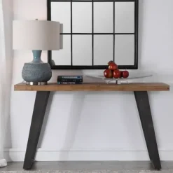 Console Tables-Kirkland's Home Weathered Oak And Metal Console Table Tan