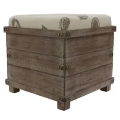 Benches & Ottomans-Kirkland's Home Weathered Square Seashell Storage Ottoman Tan/Blue