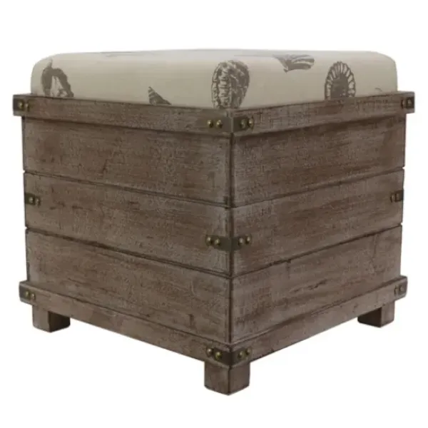 Benches & Ottomans-Kirkland's Home Weathered Square Seashell Storage Ottoman Tan/Blue