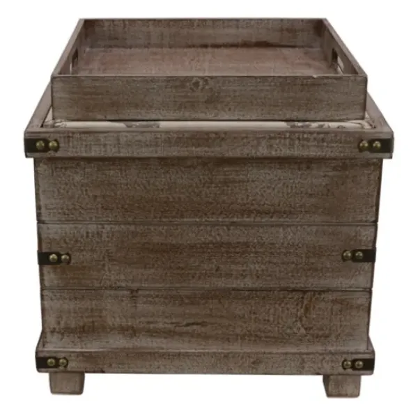 Benches & Ottomans-Kirkland's Home Weathered Square Seashell Storage Ottoman Tan/Blue