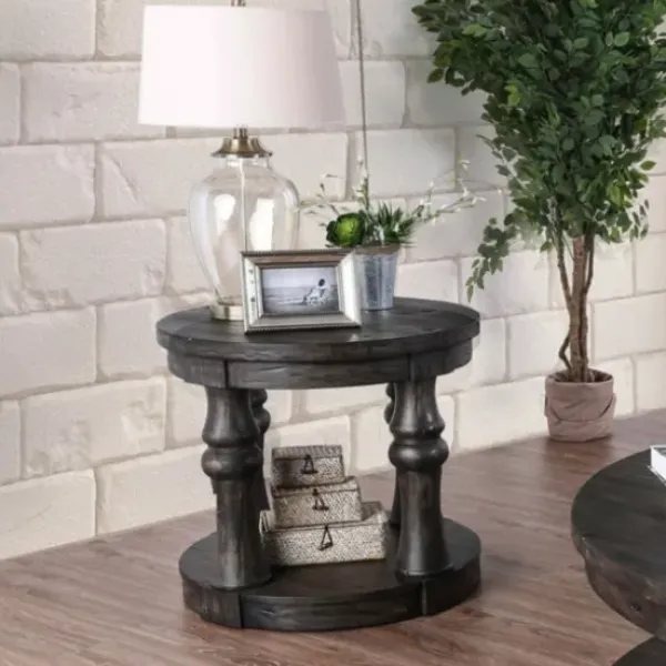 Accent & End Tables-Kirkland's Home Weathered Wood Open Column Accent Table Gray