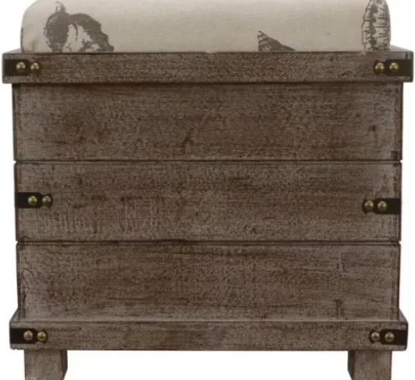 Benches & Ottomans-Kirkland's Home Weathered Wood Seashell Storage Ottoman Brownb/Tan