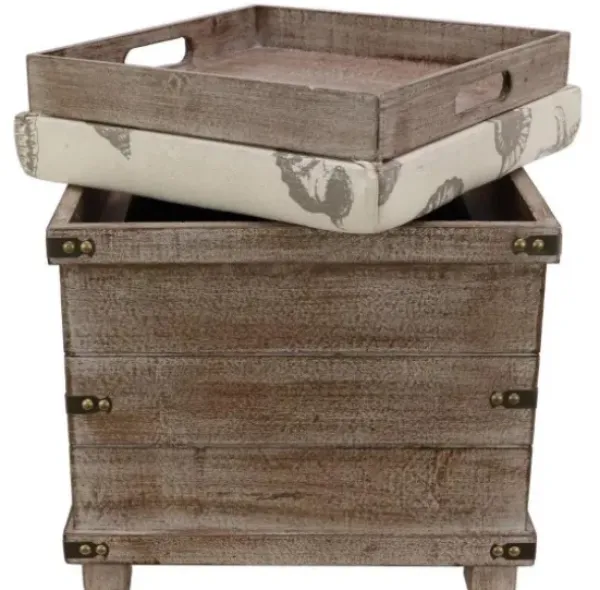 Benches & Ottomans-Kirkland's Home Weathered Wood Seashell Storage Ottoman Brownb/Tan