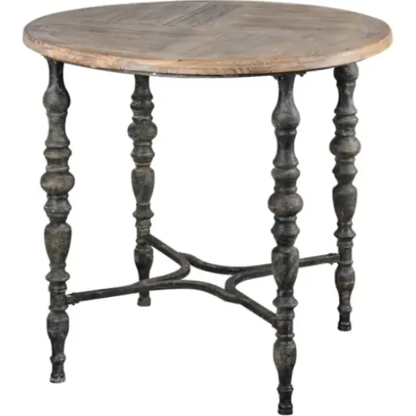 Accent & End Tables-Kirkland's Home Weathered Wood Top Rustic Metal Base Accent Table