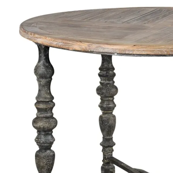 Accent & End Tables-Kirkland's Home Weathered Wood Top Rustic Metal Base Accent Table