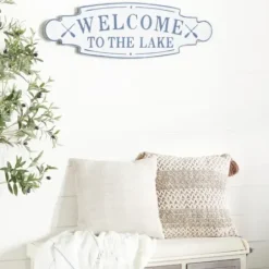 Wall Quotes & Signs-Kirkland's Home Welcome To The Lake Metal Wall Plaque White/Blue