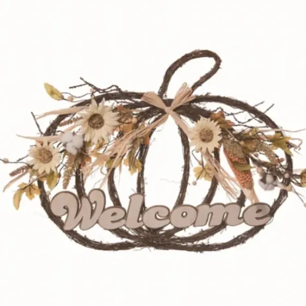 Wreaths-Kirkland's Home Welcome White Pumpkin Floral Wreath Brown/Ivory