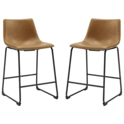 Bar Stools & Counter Height Stools-Kirkland's Home Whiskey Faux Leather Counter Stools, Set Of 2 Brown