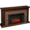 Tv Stands & Media Consoles-Kirkland's Home Whisky Maple And Stone Electric Fireplace Brown