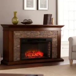 Tv Stands & Media Consoles-Kirkland's Home Whisky Maple And Stone Electric Fireplace Brown