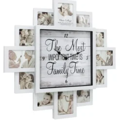 Clocks-Kirkland's Home White 12 Photo Frame Collage Family Time Clock