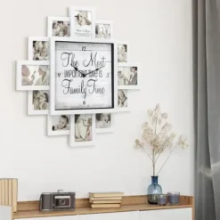 Clocks-Kirkland's Home White 12 Photo Frame Collage Family Time Clock