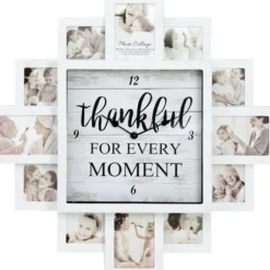 Clocks-Kirkland's Home White 12 Photo Frame Collage Thankful Clock