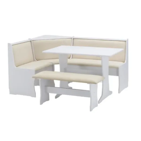 Dining Sets-Kirkland's Home White And Beige Upholstered 3-Pc Dining Nook Set Tan