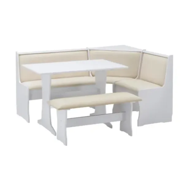Dining Sets-Kirkland's Home White And Beige Upholstered 3-Pc Dining Nook Set Tan