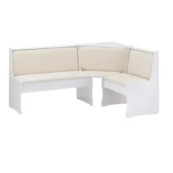 Dining Sets-Kirkland's Home White And Beige Upholstered 3-Pc Dining Nook Set Tan
