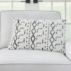 Pillows-Kirkland's Home White And Black Tufted Geo Lumbar Pillow White/Black