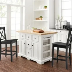 Kitchen Islands & Bar Carts-Kirkland's Home White And Black Wood 3-Pc. Kitchen Island Set