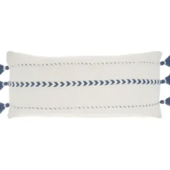 Pillows-Kirkland's Home White And Blue Braided Stripe Lumbar Pillow White/Blue