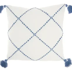 Pillows-Kirkland's Home White And Blue Woven Dots Diamond Pillow Blue/White