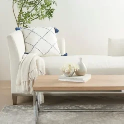 Pillows-Kirkland's Home White And Blue Woven Dots Diamond Pillow Blue/White