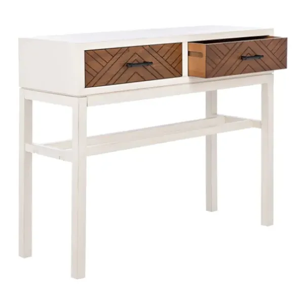 Console Tables-Kirkland's Home White And Brown Herringbone Console Table White/Brown