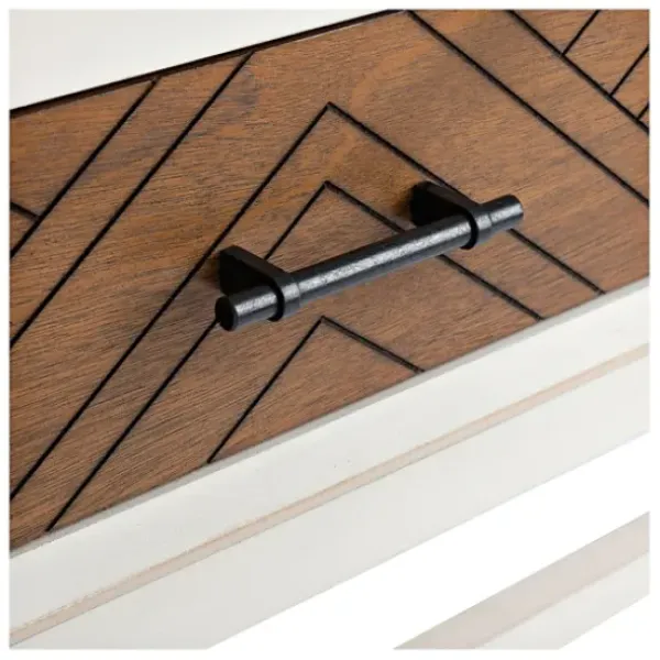 Console Tables-Kirkland's Home White And Brown Herringbone Console Table White/Brown