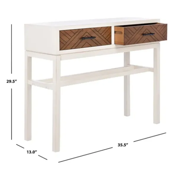 Console Tables-Kirkland's Home White And Brown Herringbone Console Table White/Brown