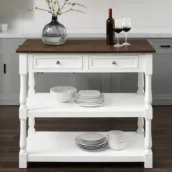 Kitchen Islands & Bar Carts-Kirkland's Home White And Brown Wood Kitchen Island White/Brown