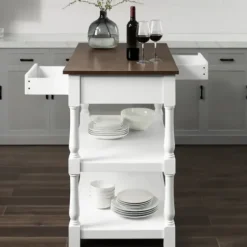 Kitchen Islands & Bar Carts-Kirkland's Home White And Brown Wood Kitchen Island White/Brown