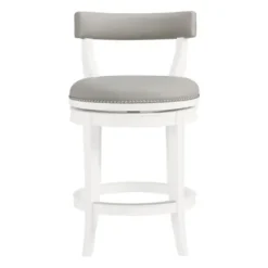 Bar Stools & Counter Height Stools-Kirkland's Home White And Faux Leather Swivel Counter Stool Gray