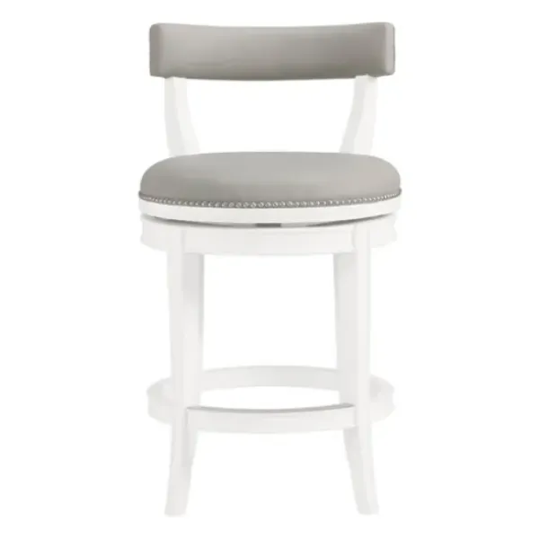 Bar Stools & Counter Height Stools-Kirkland's Home White And Faux Leather Swivel Counter Stool Gray