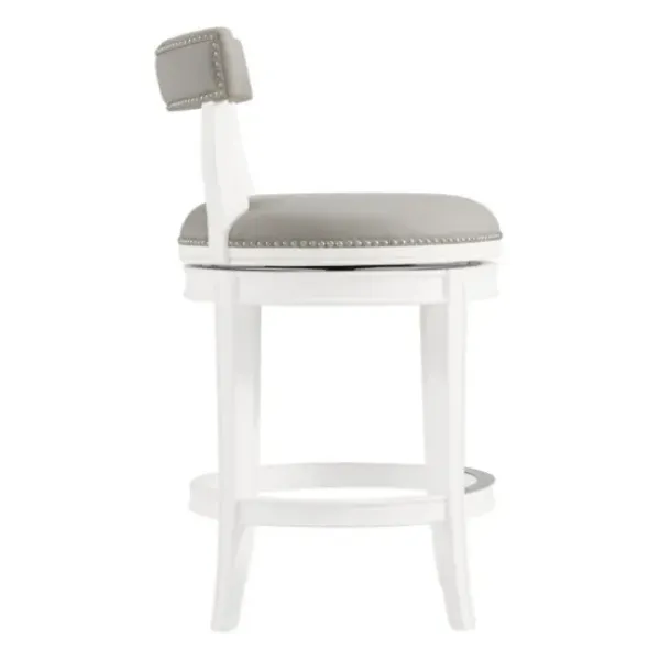 Bar Stools & Counter Height Stools-Kirkland's Home White And Faux Leather Swivel Counter Stool Gray