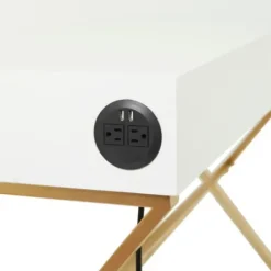 Office Furniture-Kirkland's Home White And Gold Metal Desk With Outlets White/Gold