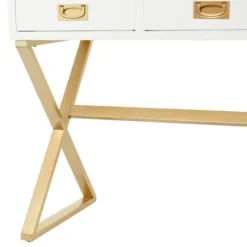 Office Furniture-Kirkland's Home White And Gold Metal Desk With Outlets White/Gold
