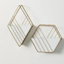 Wall Storage-Kirkland's Home White And Gold Metal Wall Pockets, Set Of 2