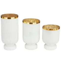 Candle Holders-Kirkland's Home White And Golden Goblet 3-Pc. Candle Holder Set White/Gold