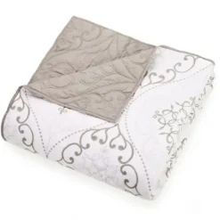 Quilts-Kirkland's Home White And Gray Pattern 3-Pc. King Quilt Set Gray/White