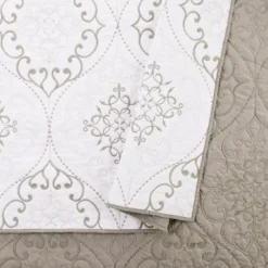Quilts-Kirkland's Home White And Gray Pattern 3-Pc. King Quilt Set Gray/White