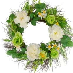Wreaths-Kirkland's Home White And Green Mixed Floral Spring Wreath White/Green