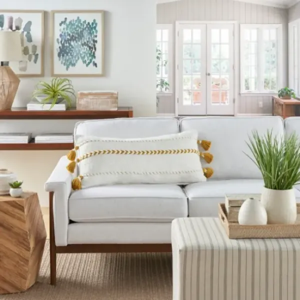 Pillows-Kirkland's Home White And Mustard Braided Stripe Lumbar Pillow White/Yellow