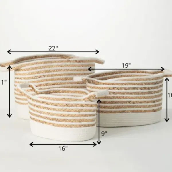 Baskets & Boxes-Kirkland's Home White And Natural Braided Woven Baskets, Set Of 3 White/Tan