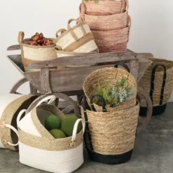 Baskets & Boxes-Kirkland's Home White And Natural Seagrass Woven Baskets, Set Of 3 White/Tan