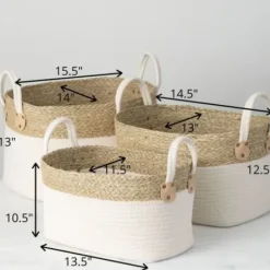 Baskets & Boxes-Kirkland's Home White And Natural Seagrass Woven Baskets, Set Of 3 White/Tan